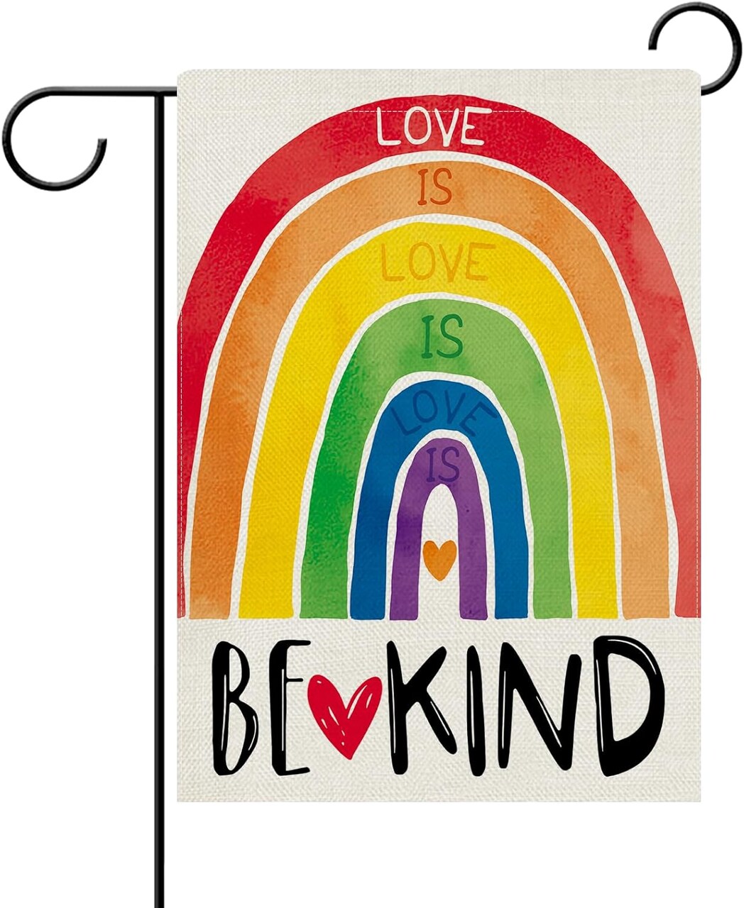 Love is Love Rainbow Decorative Garden Flag, Be Kind LGBTQ Gay Lesbian Heart Yard Outside Pride Month Home Decoration, LGBT Bisexual Pansexual Burlap Outdoor Small Decor Double Sided 12 x 18